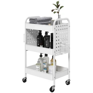 Multifunctionele Trolley Keukentrolley, 3 Planken, 4 Wielen, 53,5 Cm X 30,5 Cm X 75 Cm, Wit 1