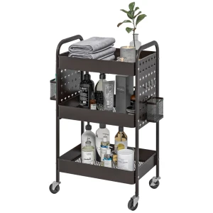 Multifunctionele Trolley Keukentrolley, 3 Planken, 4 Wielen, 53,5 Cm X 30,5 Cm X 75 Cm, Zwart 1