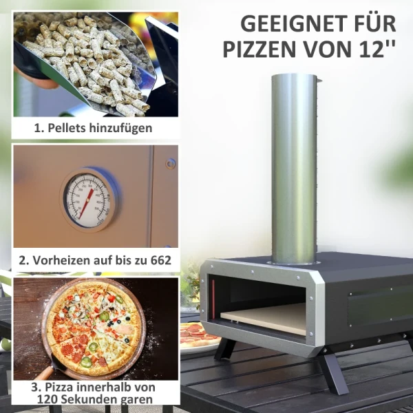 Outdoor Pizzaoven Met Pizzasteen, Pizzaschep, Ascompartiment, 82L X 39,5B X 58Hcm, Zwart/zilver 4