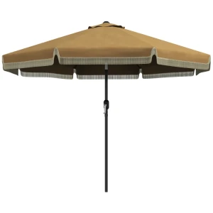 Parasol Met Franjedecoratie, 265 Cm, Kantelbaar, Tweedelige Metalen Paal, Windkap, Kaki/zwart 1