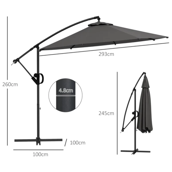 Parasol Zweefparasol, Inclusief Kruisvoet, 293 X 293 X 260 Cm, Grijs 3