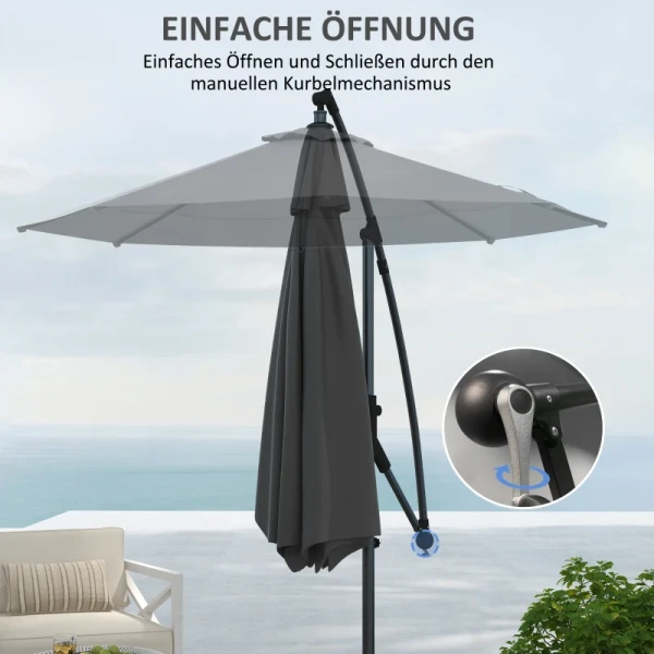 Parasol Zweefparasol, Inclusief Kruisvoet, 293 X 293 X 260 Cm, Grijs 6