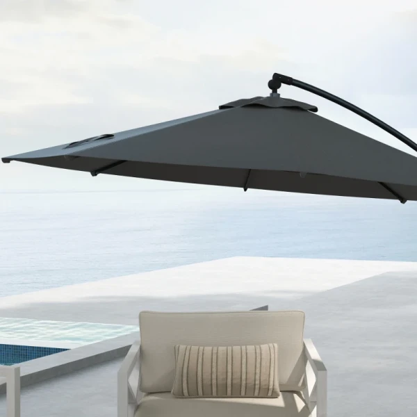 Parasol Zweefparasol, Inclusief Kruisvoet, 293 X 293 X 260 Cm, Grijs 8