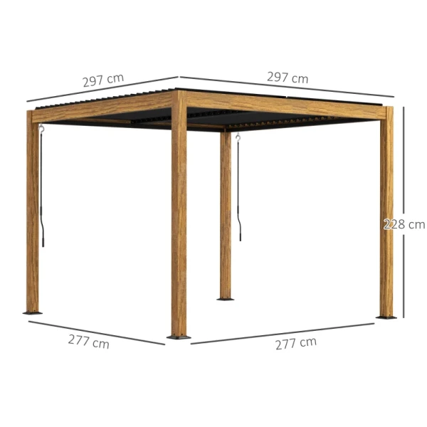 Pergola Tuintent, Weerbestendig, Handslinger, Aluminium, 3x3m, Zwart/naturel 3