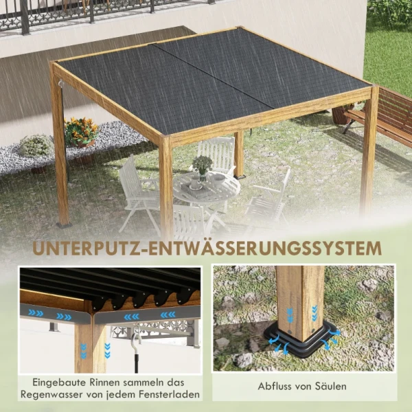 Pergola Tuintent, Weerbestendig, Handslinger, Aluminium, 3x3m, Zwart/naturel 7