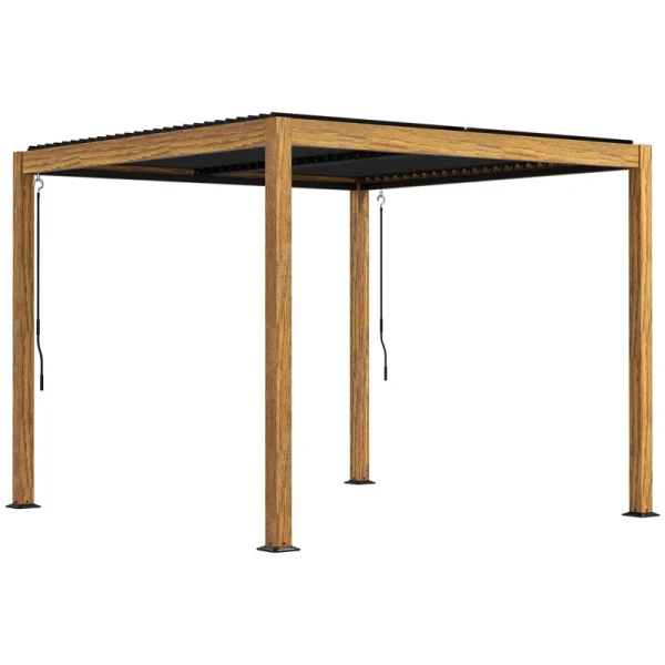 Pergola Tuintent, Weerbestendig, Handslinger, Aluminium, 3x3m, Zwart/naturel 10