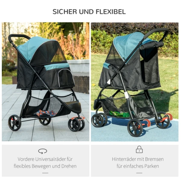 Pet Buggy Opvouwbare Hondenbuggy Met Regenhoes 2 Bekerhouders Blauw + Zwart 6