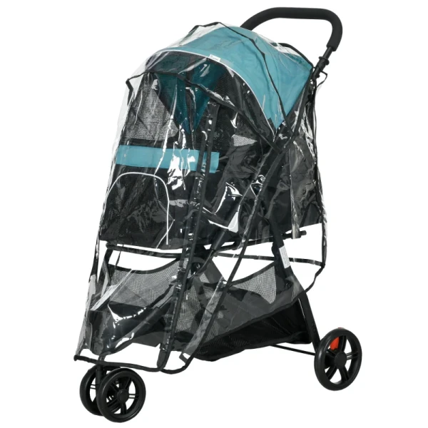 Pet Buggy Opvouwbare Hondenbuggy Met Regenhoes 2 Bekerhouders Blauw + Zwart 1