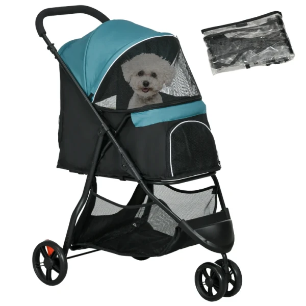 Pet Buggy Opvouwbare Hondenbuggy Met Regenhoes 2 Bekerhouders Blauw + Zwart 10