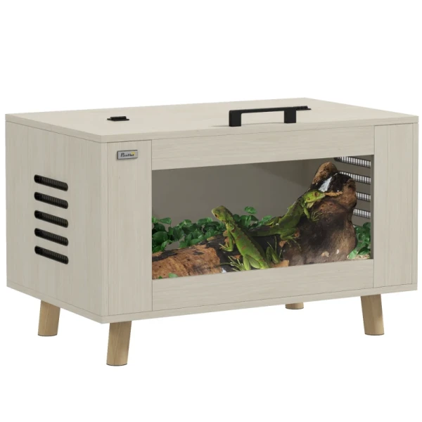 Reptielenbox, Terrarium, Vivarium, Venster Van Gehard Glas, 80 X 50 X 50 Cm, Wit 10