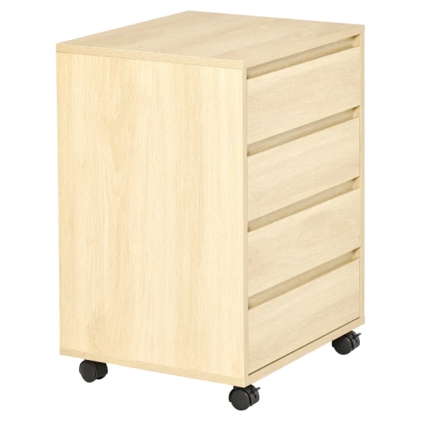 Rolcontainer Archiefkast, 4 Laden, 4 Wielen, MDF Hout, 46 Cm X 40 Cm X 65 Cm, Naturel 1