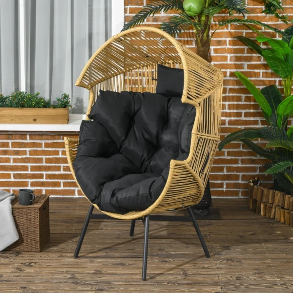 Rotan Fauteuil, Buitenfauteuil, Tuinfauteuil, PE Rotan, 89 Cm X 75 Cm X 143 Cm, Naturel + Zwart 2