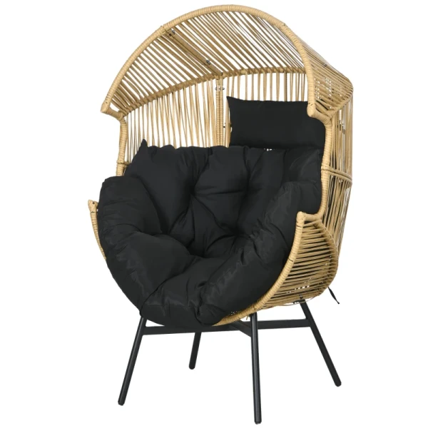 Rotan Fauteuil, Buitenfauteuil, Tuinfauteuil, PE Rotan, 89 Cm X 75 Cm X 143 Cm, Naturel + Zwart 1