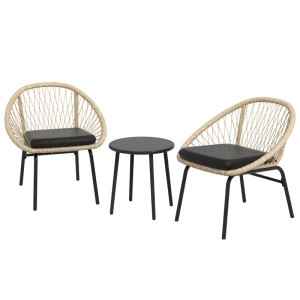 Rotan Terrasset, Tuinmeubelset, 2 Fauteuils En Tafel, Geel 1