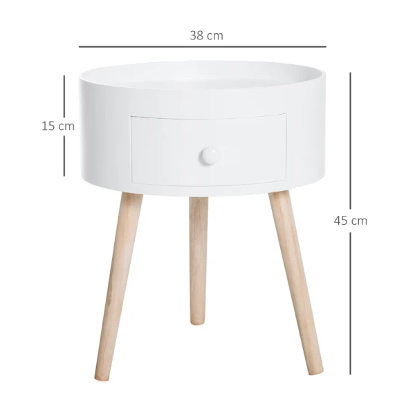 Salontafel Met Lade, Rond, Scandi Design, Beschermrand, Hout, 38 X H45 Cm, Wit 3