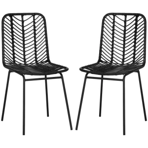 Set Van 2 Eetkamerstoelen, Accentstoelen, Keukenstoelen, Boho-stijl, Rotan, 44 Cm X 58 Cm X 85 Cm, Zwart 1