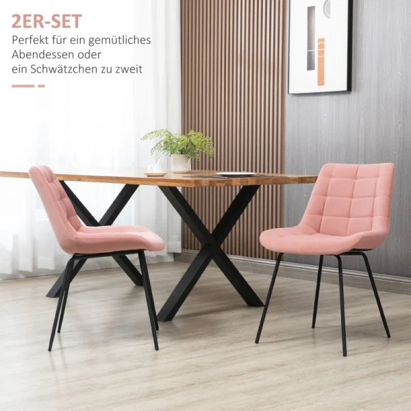 Set Van 2 Eetkamerstoelen, Accentstoelen, Keukenstoelen, Retro Design, Fluwelen Look, 50 Cm X 61 Cm X 79 Cm, Roze 4