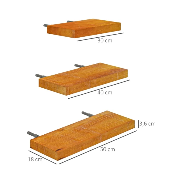 Set Van 3 Wandplanken, Zwevende Plank, Wandplank, 50 Cm X 18 Cm X 3,6 Cm, Grenenhout, Bruin 3