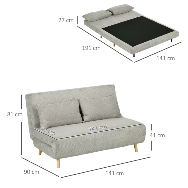 Slaapbank, Logeerbed, 3-voudig Verstelbare Rugleuning, Linnenlook, Tot 120 Kg, 141 X 90 X 81 Cm, Grijs 3