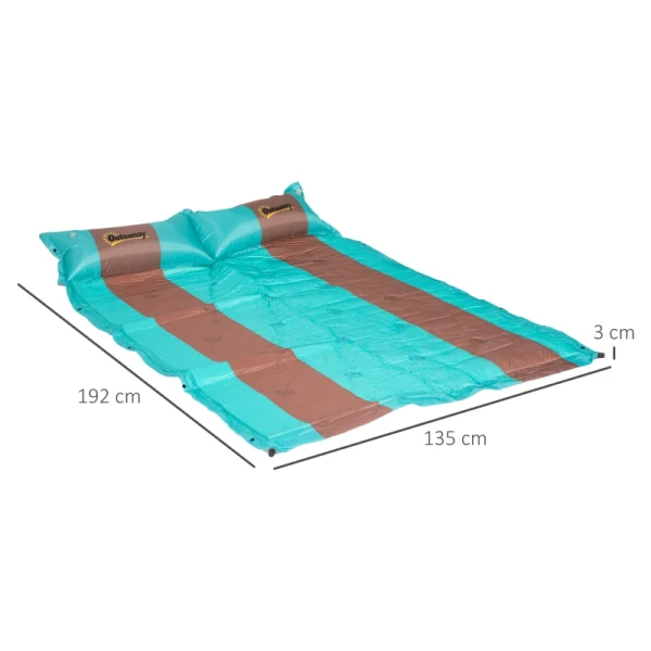 Slaapmat, Voor 2 Personen, Zelfopblazend, Lichtgewicht, Waterafstotend, 192x135x3cm, Blauw/bruin 3