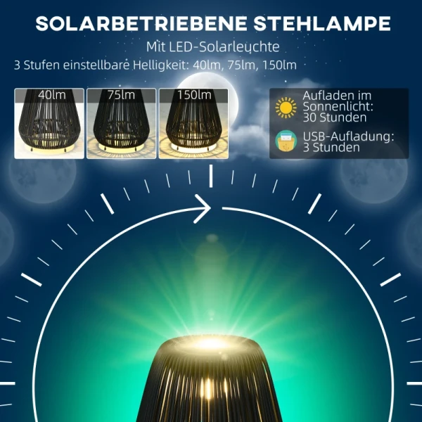 Solarlamp Rotanlamp, Timer, 3 Helderheidsniveaus, 27 X 27 X 37 Cm, Zwart 5