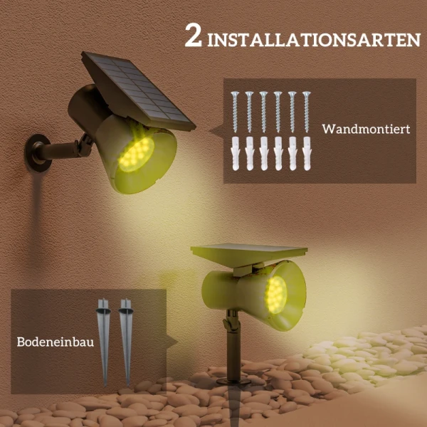 Solarlampen, 2 Stuks Solarlampen, Solartuinlamp Met 2 Lichtkleuren, Vloer-/wandmontage, IP54 Waterdicht Voor Balkon, Terras, Zwart 6