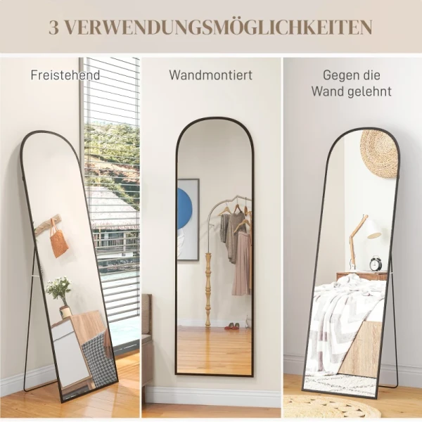 Staande Spiegel Full Body Spiegel Grote Spiegel, Modern Design, 50 Cm X 1,5 Cm X 161,5 Cm, Zwart 7