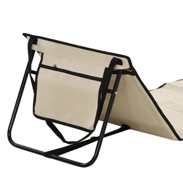 Strandligstoel, Opvouwbaar, Verstelbare Rugleuning, Zijvak, Zachte Vulling, Stalen Frame, Beige, 142x51x40cm 7