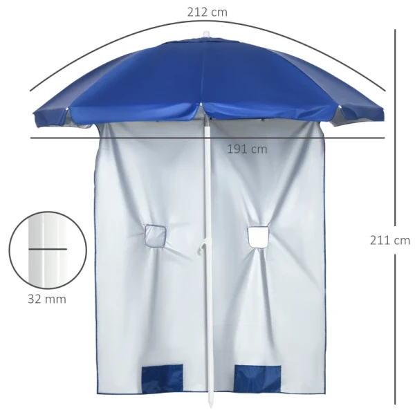 Strandparasol Met Zijwand, Kantelbaar, 2 Vakken En 2 Ramen, Inclusief Draagtas, 191 X 211 Cm, Blauw + Wit 3