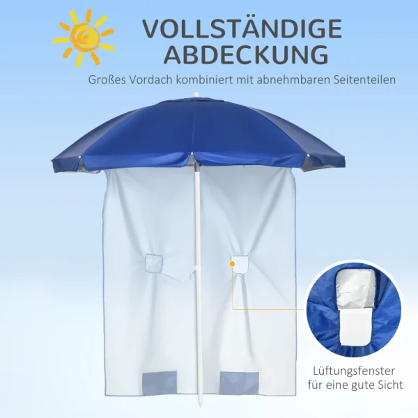 Strandparasol Met Zijwand, Kantelbaar, 2 Vakken En 2 Ramen, Inclusief Draagtas, 191 X 211 Cm, Blauw + Wit 7