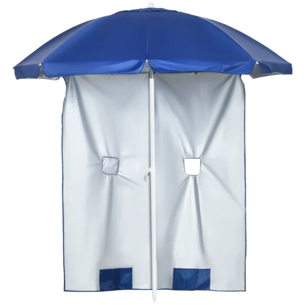 Strandparasol Met Zijwand, Kantelbaar, 2 Vakken En 2 Ramen, Inclusief Draagtas, 191 X 211 Cm, Blauw + Wit 1