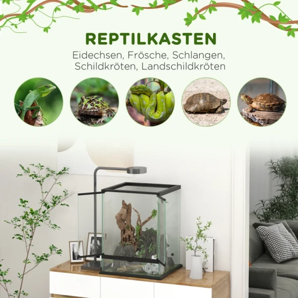 Terrarium, Glazen Behuizing, Afsluitbaar, Kabelmanagement, 45x45x60cm, Zwart 4