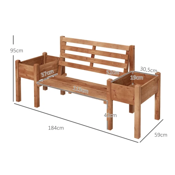 Tuinbankbank, Inclusief Plantenbakken, Hout, 184 Cm X 59 Cm X 95 Cm, Bruin 3