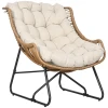 Tuinlounge, Rotan Look, Buitenfauteuil, Met Kussen, Metalen Frame, 75x101x90 Cm, Naturel/kaki/zwart 10