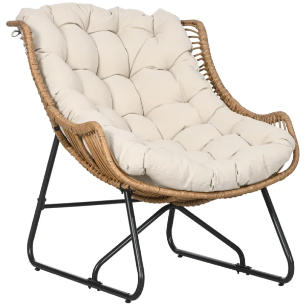 Tuinlounge, Rotan Look, Buitenfauteuil, Met Kussen, Metalen Frame, 75x101x90 Cm, Naturel/kaki/zwart 10