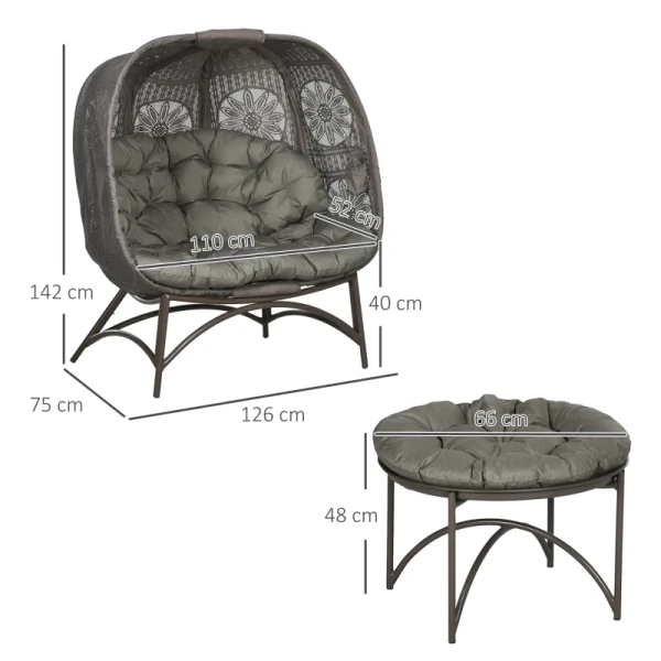 Tuinmeubelset, 2 Rieten Stoelen Met Bijzettafel, Opklapbaar, Zitkussens, Metalen Frame, Kleur: Zand 3