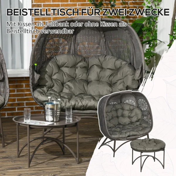 Tuinmeubelset, 2 Rieten Stoelen Met Bijzettafel, Opklapbaar, Zitkussens, Metalen Frame, Kleur: Zand 4