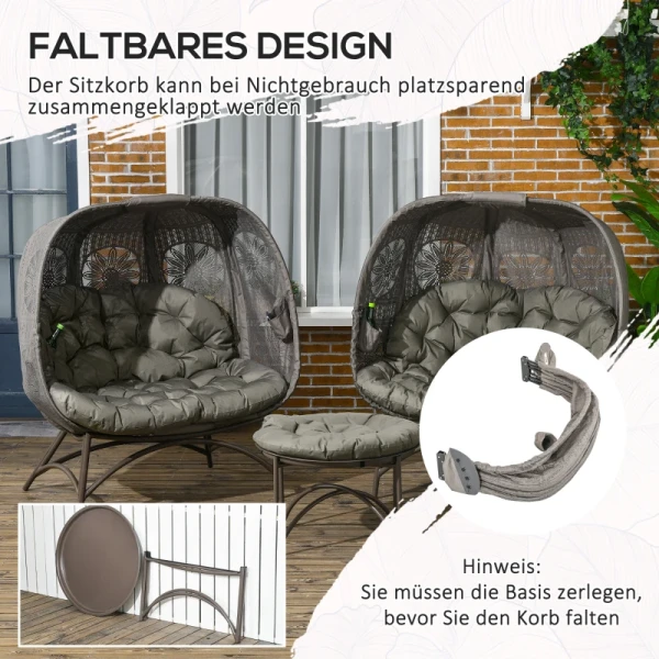 Tuinmeubelset, 2 Rieten Stoelen Met Bijzettafel, Opklapbaar, Zitkussens, Metalen Frame, Kleur: Zand 6