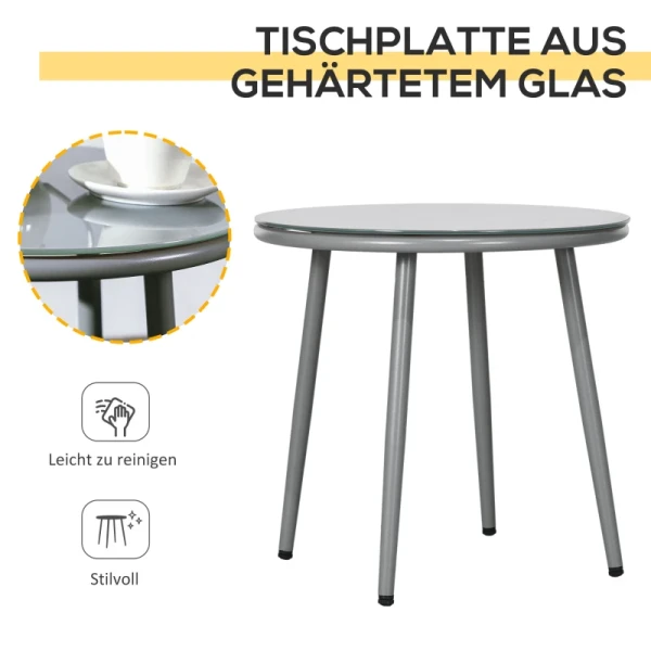 Tuinmeubelset, 2 Stoelen En 1 Tafel Met Glazen Blad, Rotanlook, Weerbestendig, Metalen Frame, Grijs 7