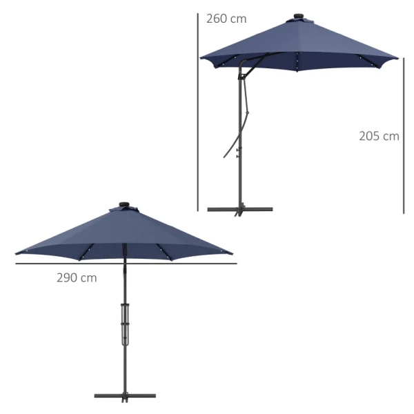 Tuinparasol, Zweefparasol, LED's, Zonnepaneel, Weerbestendig, Inclusief Beschermhoes, 290 X 260 Cm, Donkerblauw 3