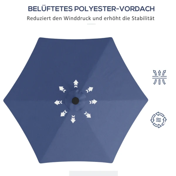 Tuinparasol, Zweefparasol, LED's, Zonnepaneel, Weerbestendig, Inclusief Beschermhoes, 290 X 260 Cm, Donkerblauw 6