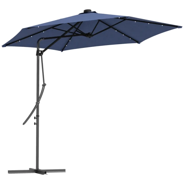 Tuinparasol, Zweefparasol, LED's, Zonnepaneel, Weerbestendig, Inclusief Beschermhoes, 290 X 260 Cm, Donkerblauw 10