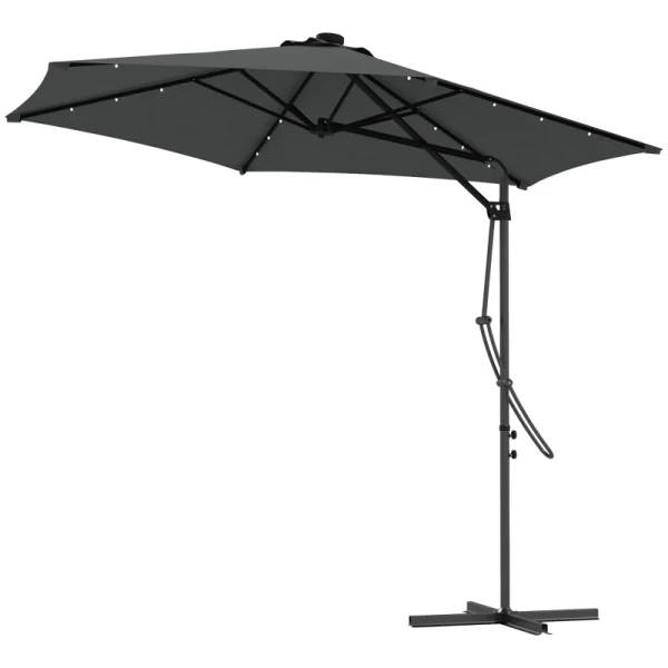 Tuinparasol, Zweefparasol, LED's, Zonnepaneel, Weerbestendig, Inclusief Beschermhoes, 290 X 260 Cm, Donkergrijs 1