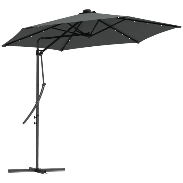 Tuinparasol, Zweefparasol, LED's, Zonnepaneel, Weerbestendig, Inclusief Beschermhoes, 290 X 260 Cm, Donkergrijs 10