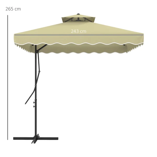 Tuinparasol, Zweefparasol, Sierrand, Ventilatiedak, Metalen Frame, 2,4x2,4x2,6m, Beige 3