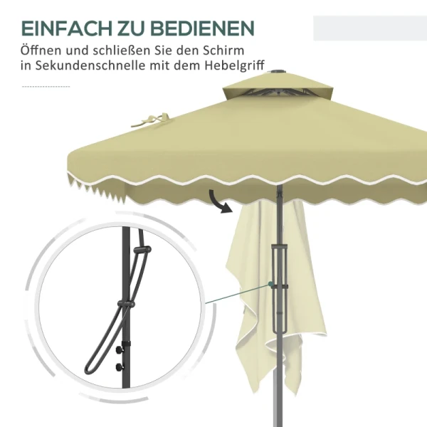 Tuinparasol, Zweefparasol, Sierrand, Ventilatiedak, Metalen Frame, 2,4x2,4x2,6m, Beige 4