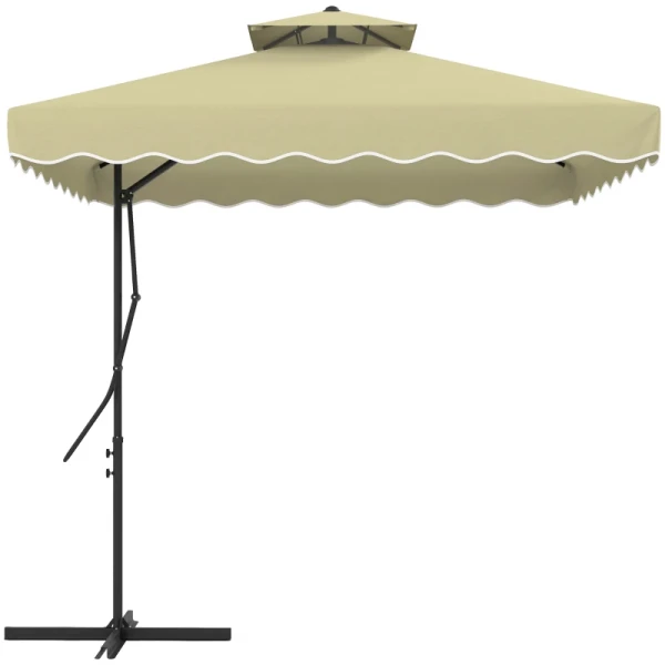 Tuinparasol, Zweefparasol, Sierrand, Ventilatiedak, Metalen Frame, 2,4x2,4x2,6m, Beige 10