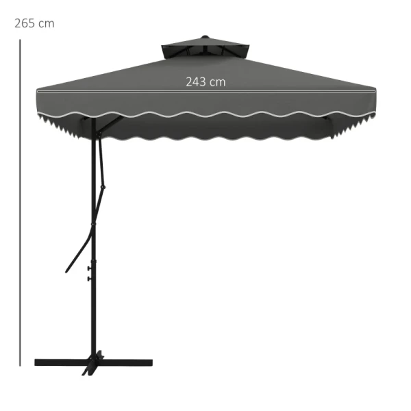 Tuinparasol, Zweefparasol, Sierrand, Ventilatiedak, Metalen Frame, 2,4x2,4x2,6m, Donkergrijs 3