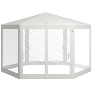 Tuinpaviljoen, Zeshoekig, Vitrages, Metalen Frame, 3,94x3,412x2,5m, Crème 1