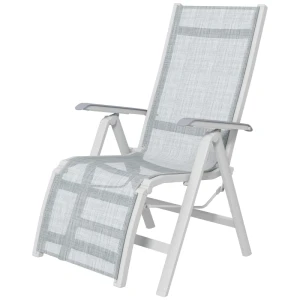 Tuinstoel Outdoor Loungestoel Tuinligstoel, Weerbestendig, 62cm X 96cm X 108cm, Grijs + Wit 1